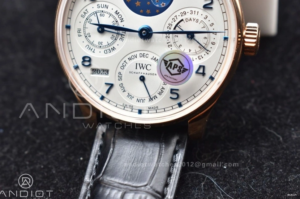 on 5033 Clone RG 1:1 Calendar Black Best Edition Perpetual Portugieser Dial A52610 Leather White Strap APSF 0131